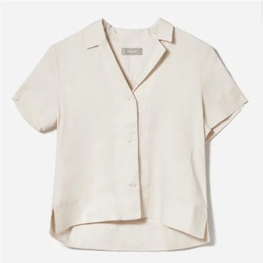Everlane Linen Notch Cream Short Sleeve Button-Up Shirt